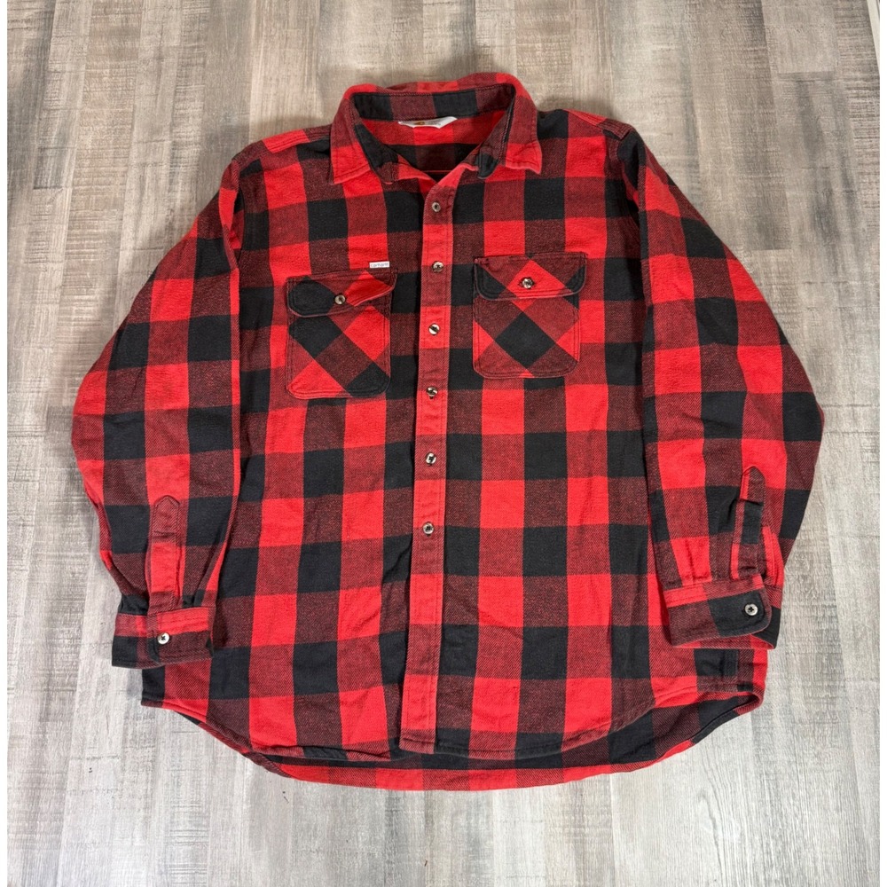 Vintage Carhartt Rugged Wear Mens Buffalo Plaid Flannel Shirt Button Up Heavy